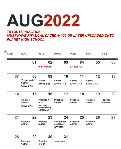 August Football Schedule